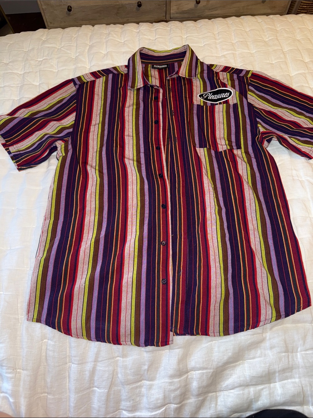 Pleasures Men’s Multicolor Vertical Stripe Short-Sleeve Button-Down Shirt